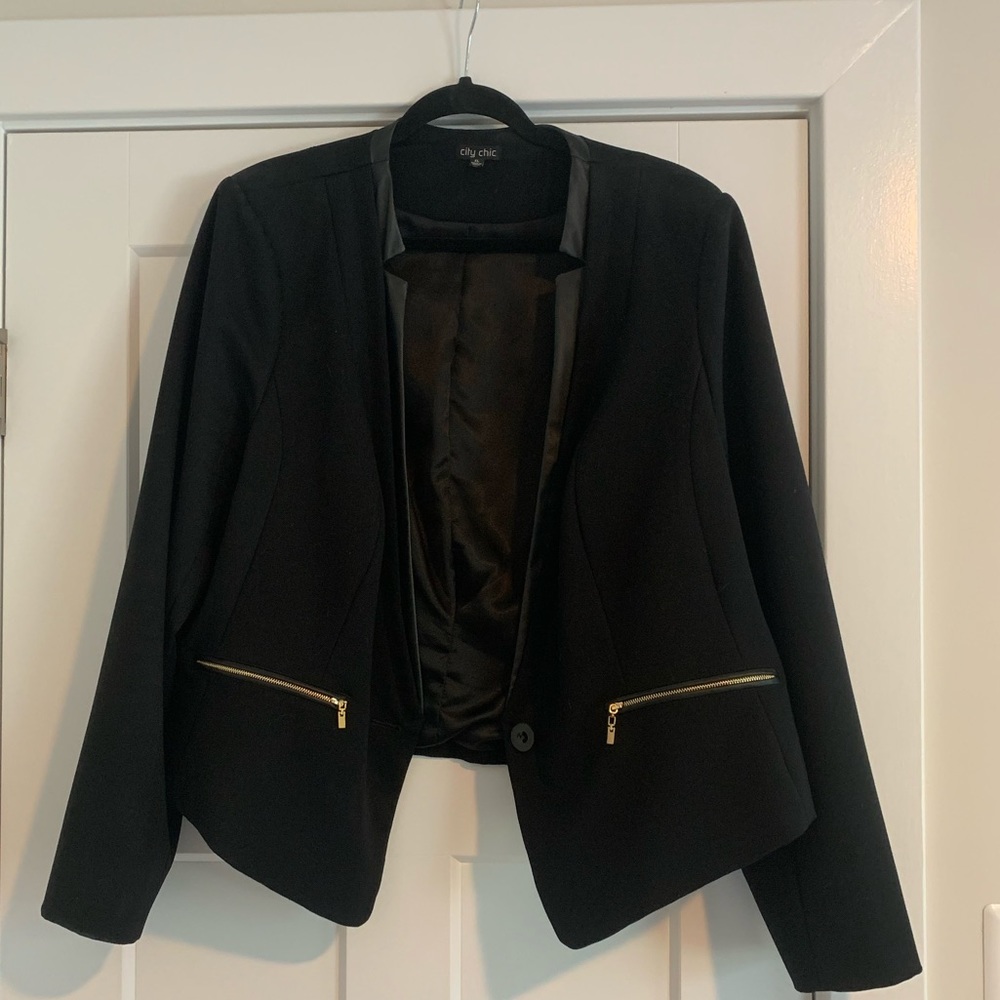 Black Pleather Trim Blazer